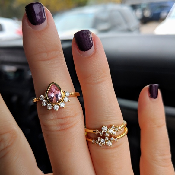 AmberRenée & Co Jewelry - 14k Pink Champagne Teardrop, half Sunburst dainty